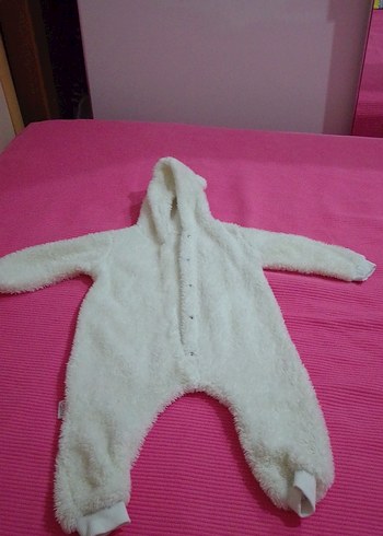 Kapüşonlu Beyaz Bebek Tulumu - Görsel 2