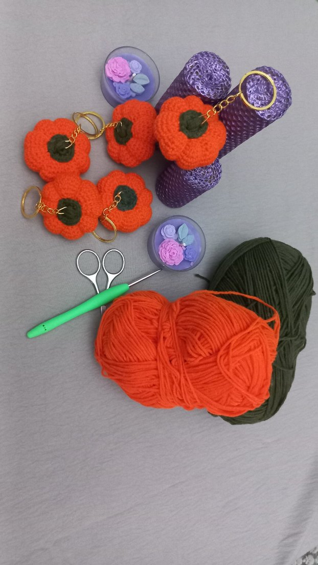 Bohem Tarz Turuncu Örgü Kabak Anahtarlık - Görsel 2