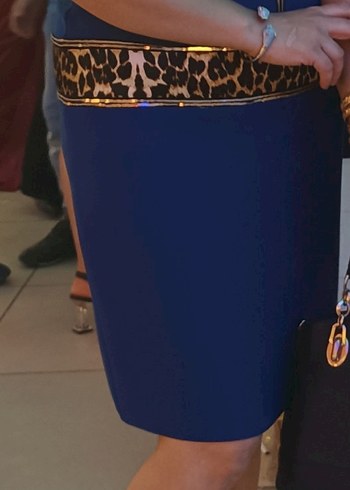 Diğer Parlak Mavi leopar Desenli midi Elbise