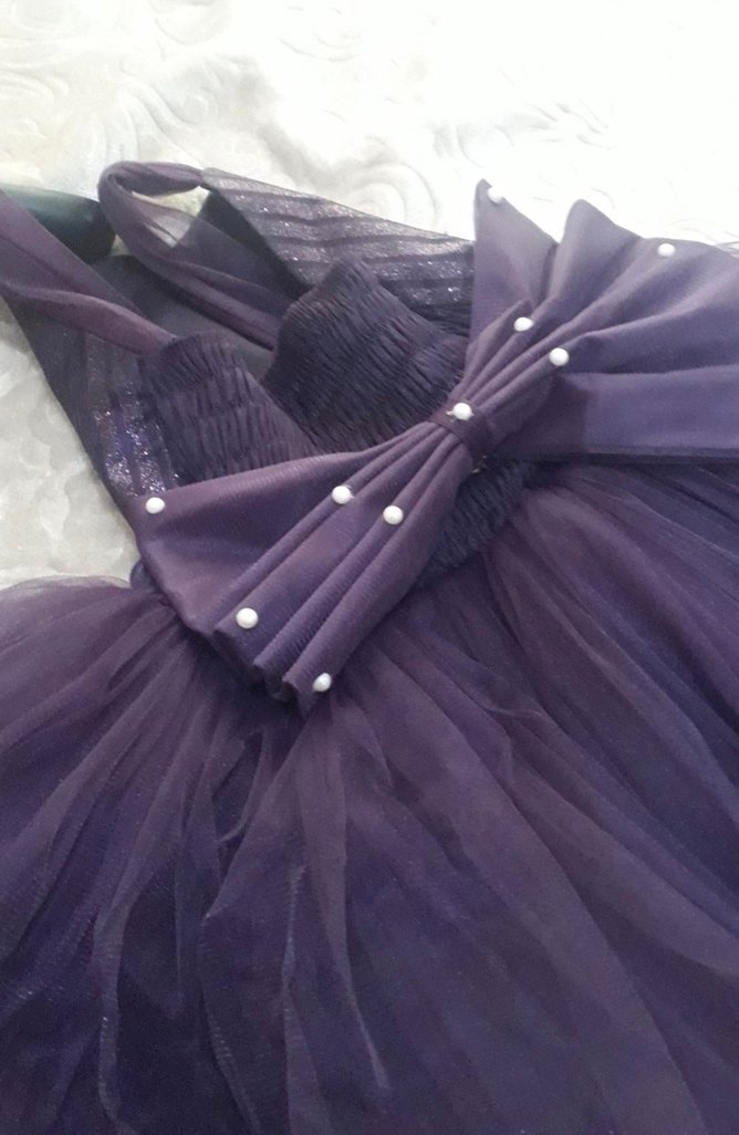 Uzun Mor Pileli Abiye Elbise - Görsel 2