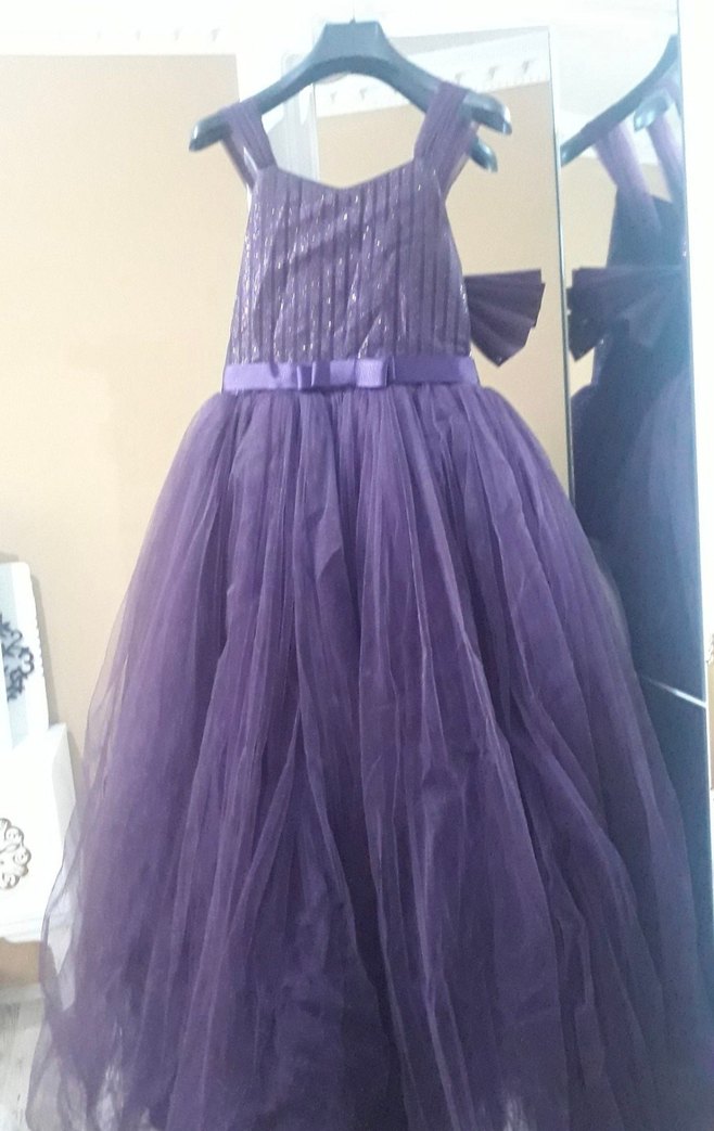 Uzun Mor Pileli Abiye Elbise - Görsel 3