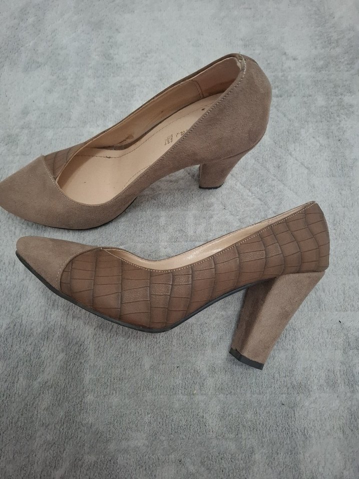 Bej Süet Yılan Desenli Kadın Stiletto - Görsel 2