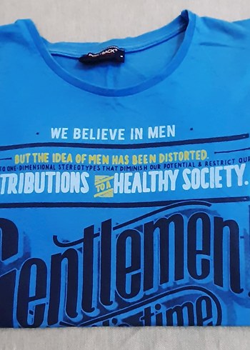 Erkek Mavi Baskılı Tişört - Görsel 3