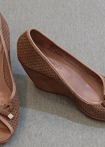 Bej Süet Kadın Dolgu Topuklu Yazlık Ayakkabı - Görsel 7