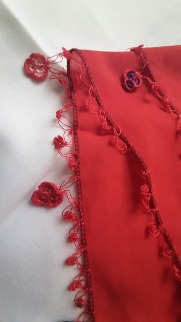 Kırmızı oyalıyor eşarp / fular - Görsel 3