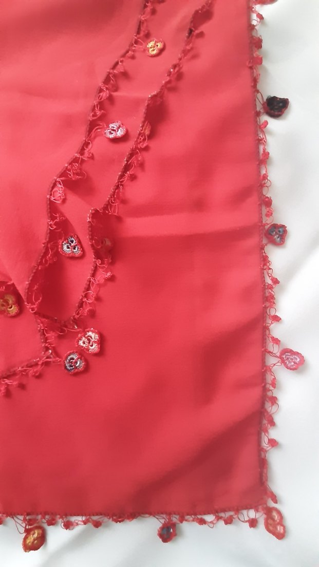 Kırmızı oyalıyor eşarp / fular - Görsel 4