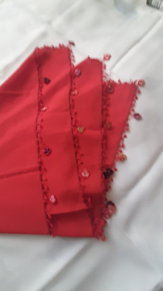 Kırmızı oyalıyor eşarp / fular - Görsel 2