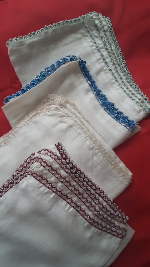 Boncuk oyalı tülbent - Görsel 2