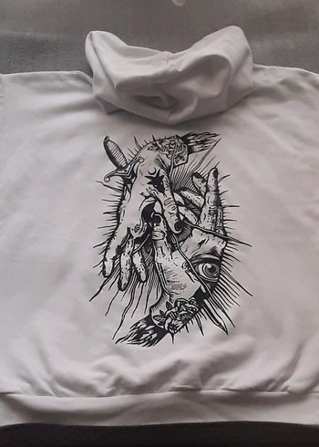 Beyaz Kapüşonlu Sweatshirt - Görsel 3