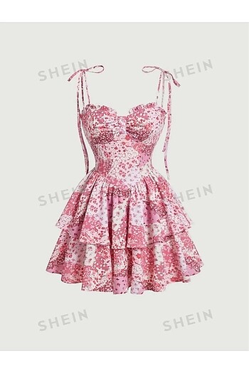 SHEIN Çiçekli Pembe Elbise