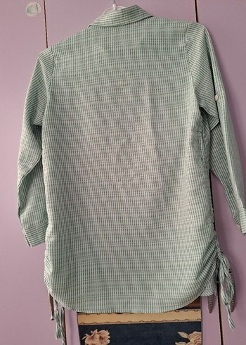 Yeşil Düğmeli Kadın Keten Gömlek - Görsel 2