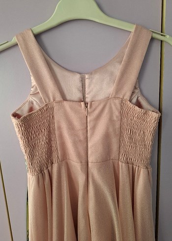 Pudra Pembe Uzun Abiye Elbise V Yaka Drapeli - Görsel 4