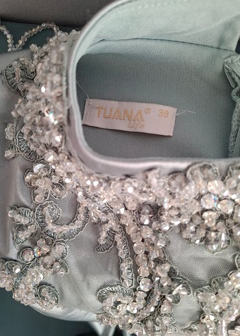 Uzun Kollu İşlemeli Su Yeşili Abiye Elbise + Hazır Şalı Hediye - Görsel 6