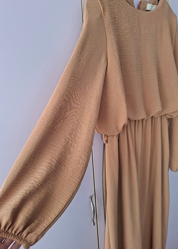 Camel Uzun Kollu Keten Elbise - Görsel 3