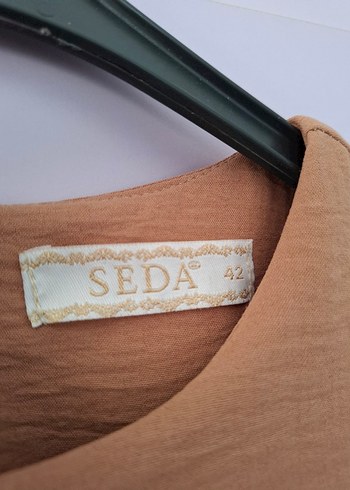 Camel Uzun Kollu Keten Elbise - Görsel 4