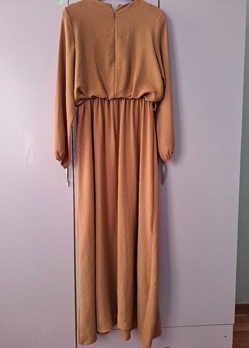 Camel Uzun Kollu Keten Elbise - Görsel 2