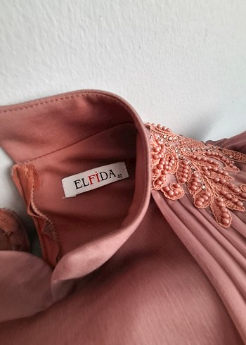 Soğan Kabuğu Vintage Uzun Abiye Elbise - Görsel 5