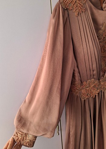 Soğan Kabuğu Vintage Uzun Abiye Elbise - Görsel 2