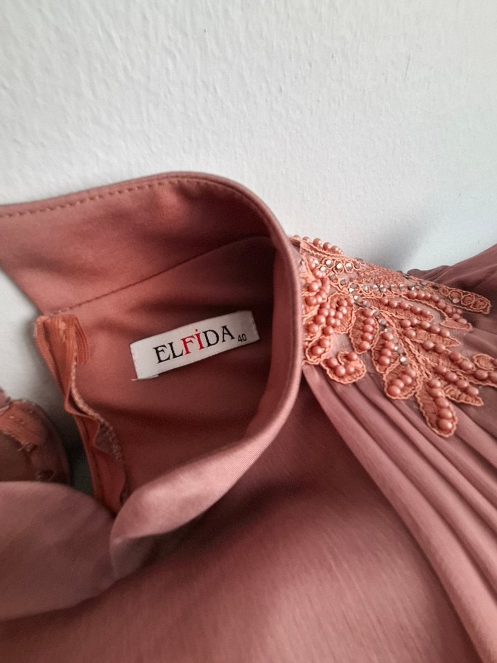 Soğan Kabuğu Vintage Uzun Abiye Elbise - Görsel 5