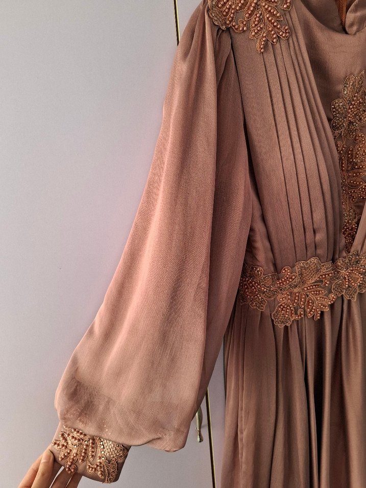 Soğan Kabuğu Vintage Uzun Abiye Elbise - Görsel 2