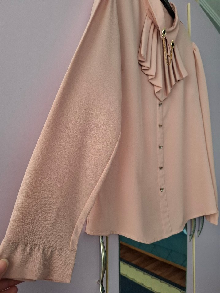 Pudra Pembe Düğmeli Kadın Gömlek - Görsel 3
