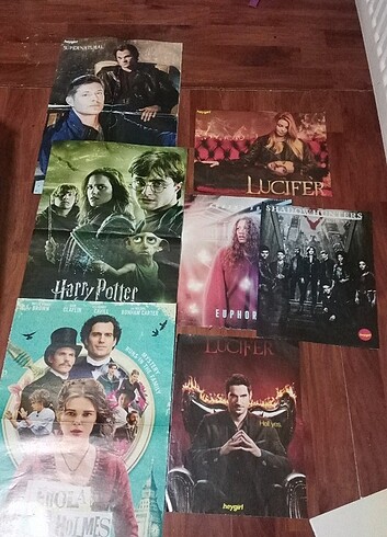 Film dizi poster. Harry Potter, Enola Holmes, Lucifer, Euphoria,