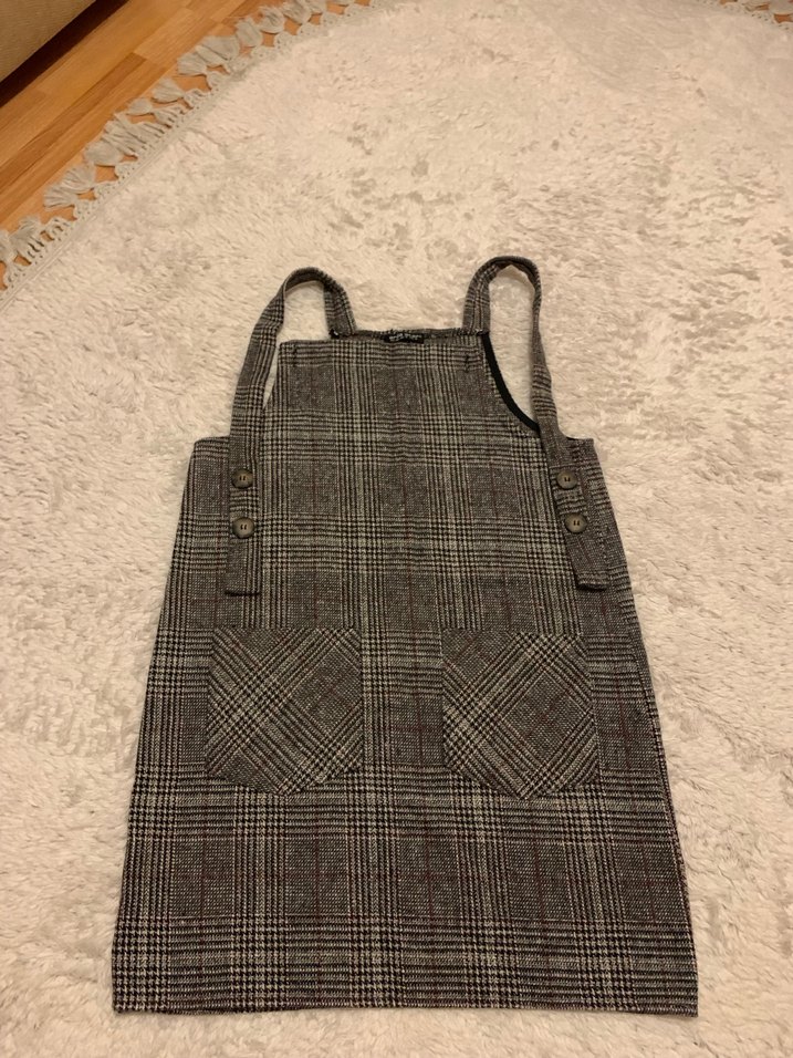 Kareli Kahverengi Gri tulum salopet - Görsel 2