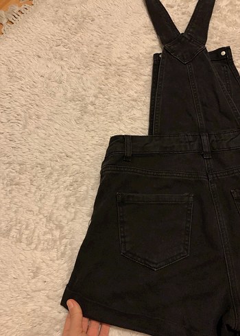 Siyah Denim Mini Kısa Tulum - Görsel 4