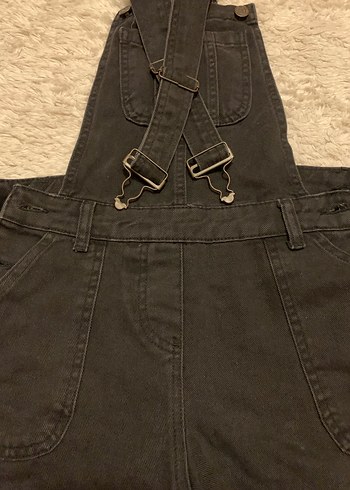 Siyah Denim Mini Kısa Tulum - Görsel 2