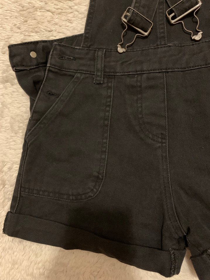 Siyah Denim Mini Kısa Tulum - Görsel 3