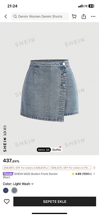 SHEIN marka jean şort etek