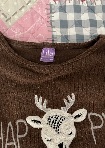 Uzun Kollu Kahverengi Nakışlı Hamile Pijama Takımı - Görsel 2