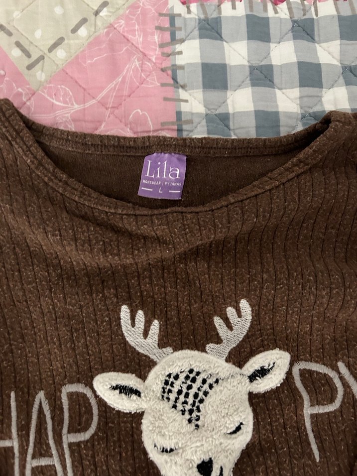 Uzun Kollu Kahverengi Nakışlı Hamile Pijama Takımı - Görsel 2