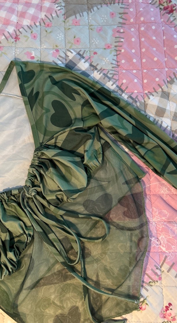 Yeşil Kamuflaj V Yaka Drapeli Bluz - Görsel 2