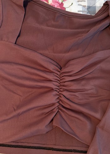 Kahverengi V Yaka Drapeli Kadın Bluz - Görsel 2