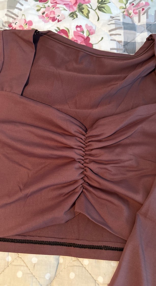 Kahverengi V Yaka Drapeli Kadın Bluz - Görsel 2