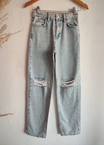 xs Beden Yırtık wide leg JEAN kot pantolon