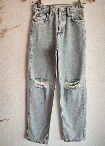 xs Beden mavi Renk Yırtık wide leg JEAN kot pantolon