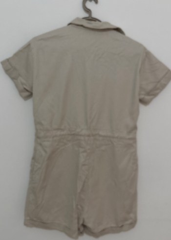 Bej Kısa Kollu Keten Tulum - Görsel 2