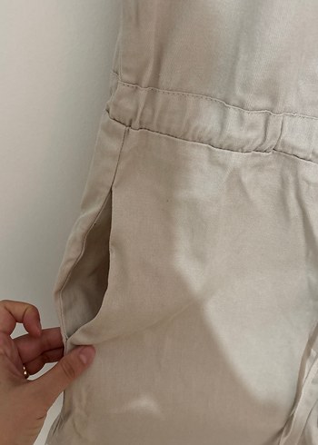 Bej Kısa Kollu Keten Tulum - Görsel 5