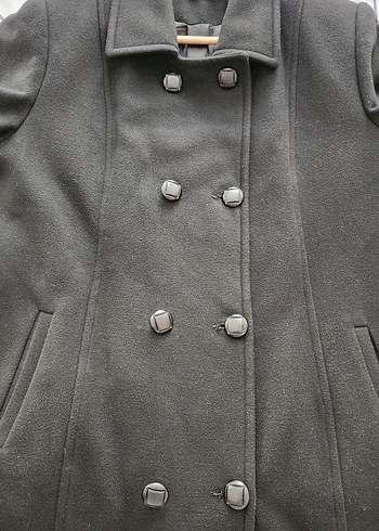 Düğmeli Siyah Midi Kadın Yün Kaban - Görsel 2