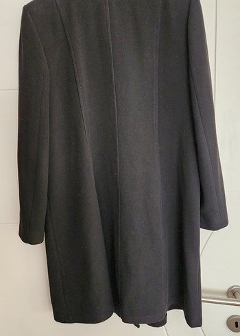 Düğmeli Siyah Midi Kadın Yün Kaban - Görsel 4