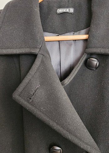 Düğmeli Siyah Midi Kadın Yün Kaban - Görsel 3