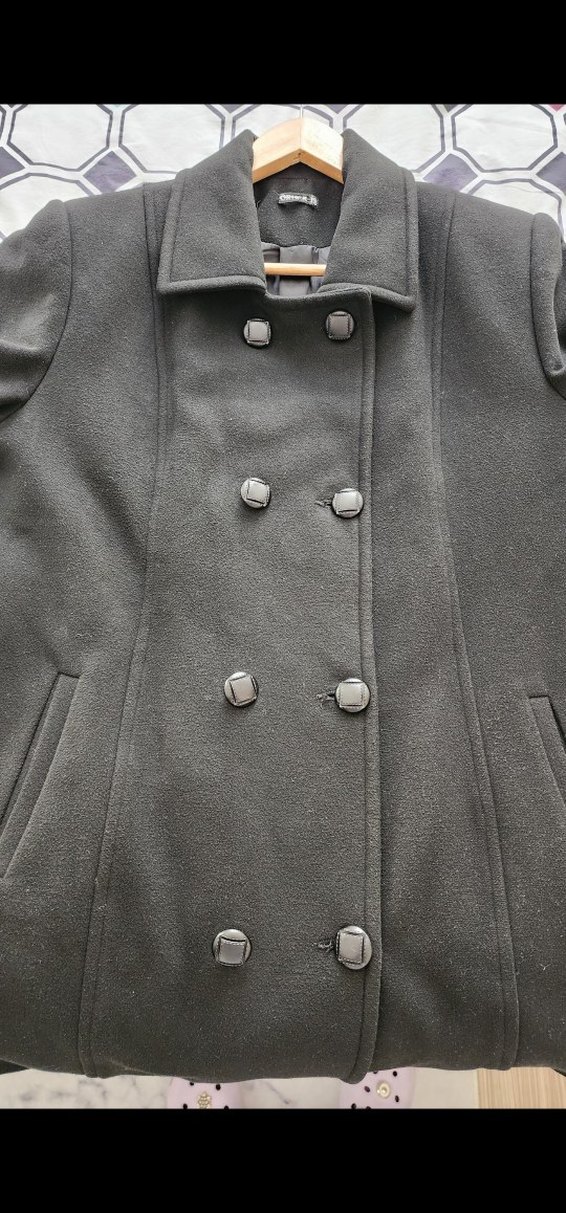 Düğmeli Siyah Midi Kadın Yün Kaban - Görsel 2