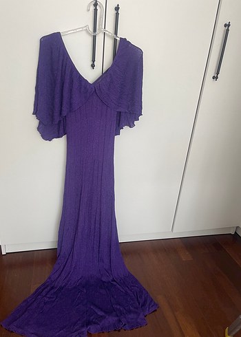 Mor V YakaUzun pliseli hafif simli triko Kadın Abiye ve günlük