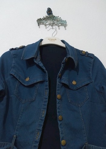 Düğmeli Lacivert Midi Kot Ceket - Görsel 2