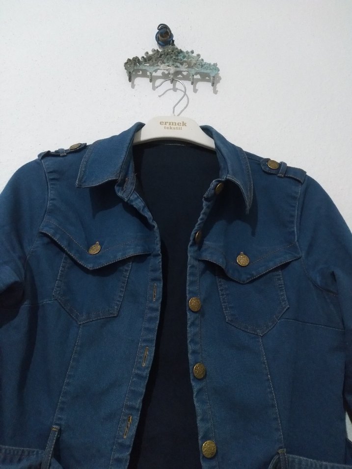 Düğmeli Lacivert Midi Kot Ceket - Görsel 2