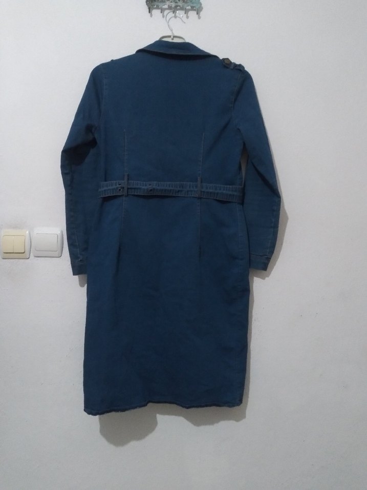 Düğmeli Lacivert Midi Kot Ceket - Görsel 3