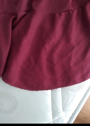 Bordo Uzun Kollu Saten Elbise - Görsel 6