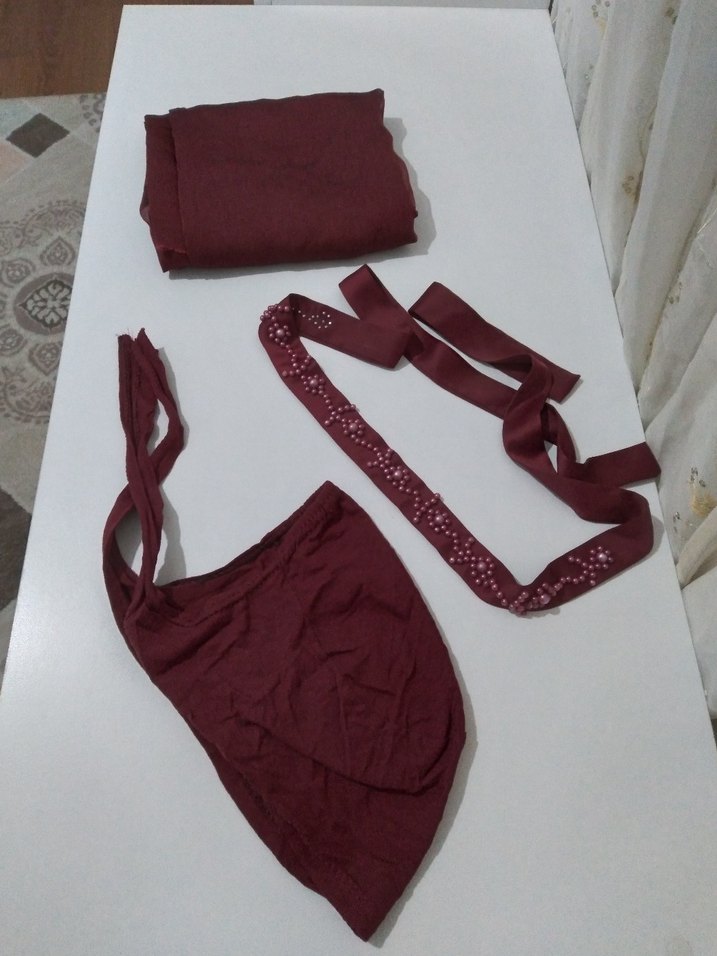 Bordo Uzun Kollu Saten Elbise - Görsel 4